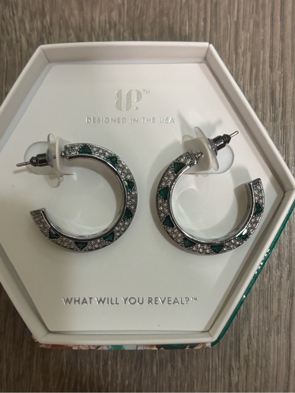 Bomb Party Hematite Plated Hoop Earrings with Lab Created Emeralds